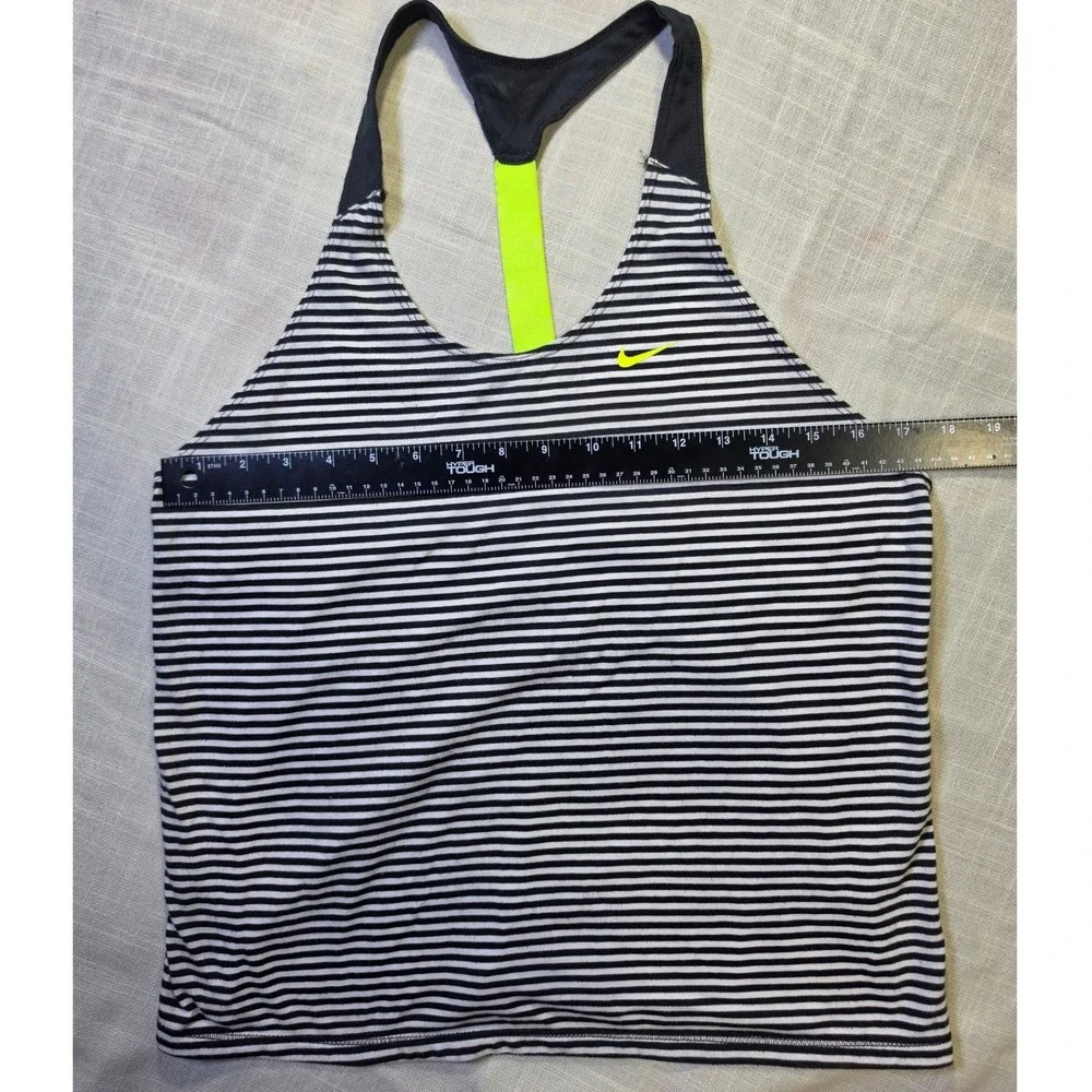 Nike Dri-FIT Womens Racerback Tank Top Black White Striped Neon Green Size M